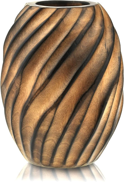 AeraVida Mesmerizing Hand-Carved Spiral Brown Mango Tree Wood Vase | Elegant Rustic Home Décor Accent | Natural Mango Wood Flower Vase