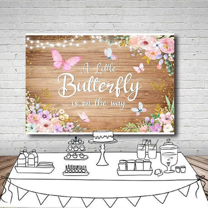 7x5ft Butterfly Baby Shower Backdrop A Little Butterfly is on The Way Photography Background Rustic Wooden Pink Floral Flowers Princess Girl Newborn Party Banner Decoration