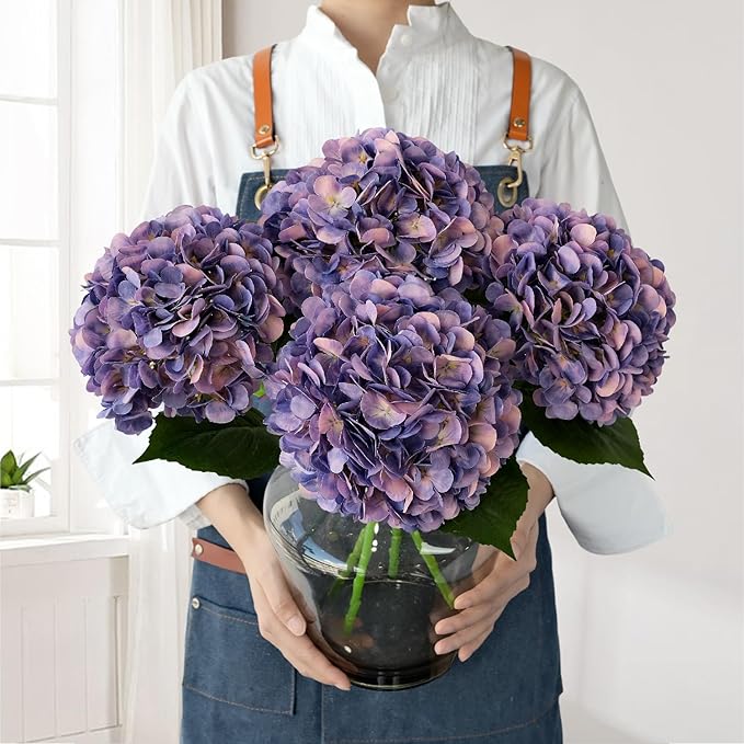 4Pcs Puple Artificial Silk Hydrangea Flowers,22" Silk Faux Hydrangea Bouquet for Home Table Centerpieces Wedding Garden Party Decoration