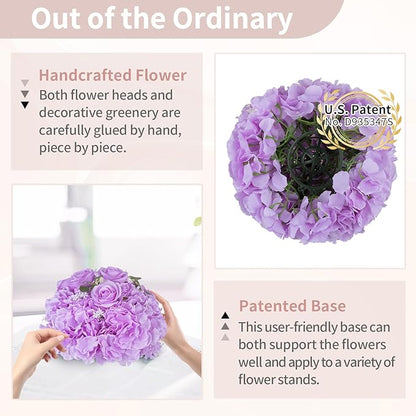 NUPTIO Flower Ball Arrangement Bouquet: 10 Pcs 11.8 inch Diameter Light Purple Rose Fake Flowers Balls for Wedding Centerpiece Decorations Artificial Flower Centerpieces for Tables
