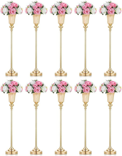 NUPTIO Centerpiece Vase Tall Gold: 10 Pcs 30.5" Wedding Flower Stand for Table Metal Trumpet Vase for Party Decorations