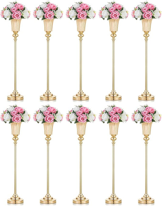 NUPTIO Centerpiece Vase Tall Gold: 10 Pcs 30.5" Wedding Flower Stand for Table Metal Trumpet Vase for Party Decorations