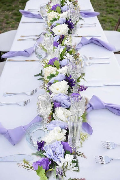 2 Pack Artificial Peony Flower Garland - 6ft Silk Peony Garland Flowers Vine Purple and White Peony Silk Roses Flowers for Wedding Arch Party Table Decoration