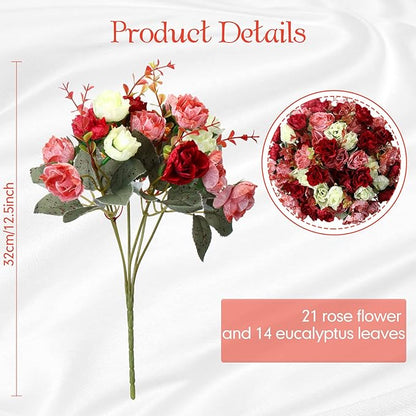 Geosar 8 Pcs Rose Artificial Flowers Fake Flowers Bouquet 21 Heads Silk Faux Floral Bundles with Stem for Home Bridal Wedding Arrangements Table Centerpieces Party Decor (Mixed Colors)