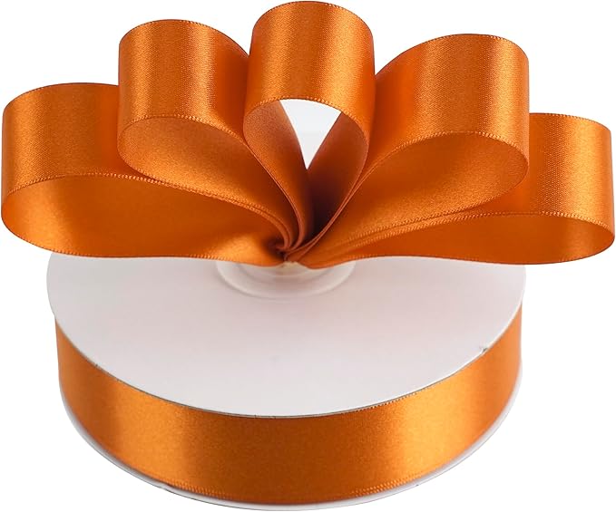 MEEDEE Orange 1 Inch Ribbon Orange Satin Ribbon Lux Double Faced Satin Ribbons by 50 Yards Polyester Wrapping Ribbons for Crafts, Wedding, Flower Bouquet, Holiday Decorating