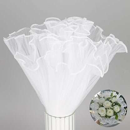 Trinkrittey White Flower Wrapping Mesh Paper Bouquet Floral Packaging Paper Wrinkle Wrapping Paper for Valentine's Day Mother's Day 4 Yards
