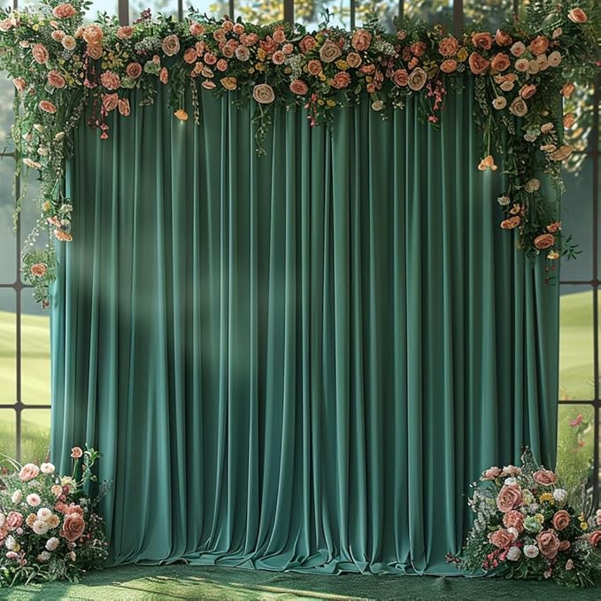 30x10ft Wrinkle Free Hunter Green Backdrop Curtain for Parties Soft Fabric Drapes Wedding Dark Green Curtain Backdrop for Birthday Party Decorations Background for Photography 5x10ft,6 Panels