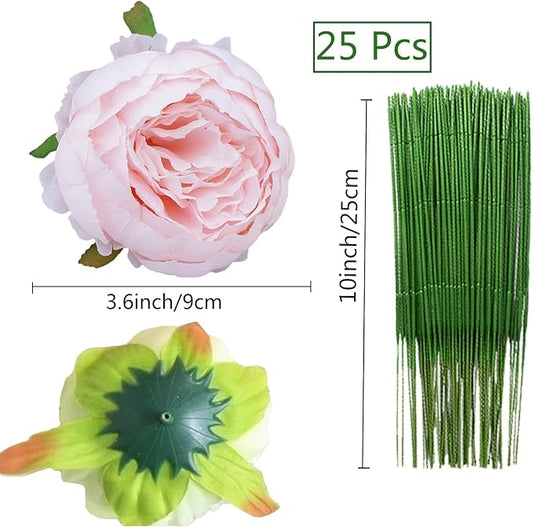 FagusHome 25 Pcs Silk Peony Artificial Flower Heads 4 inch Fake Peony Flowers Heads with Stems Artificial Peony Flower Heads in Bulk Wholesale for Wedding Home Decor (Pink)
