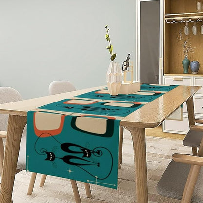 Mid Century Modern Black Cat Table Runner,Table Runners for Kitchen Dining Modern Tables Decor Decoration for Kitchen Family Dinner Table Holiday Party Farmhouse 13 x 90 Inch Blue