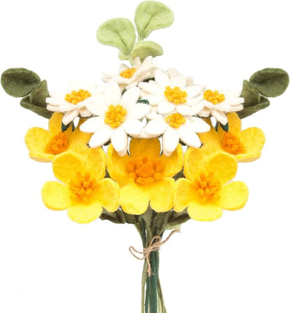 Glaciart One Felt Artificial Flowers Bouquet - 13 pcs | Reusable, Washable and Essential Oil Ready w/Bendable Wire Stem | Great as Gift and Home or Event Decorations