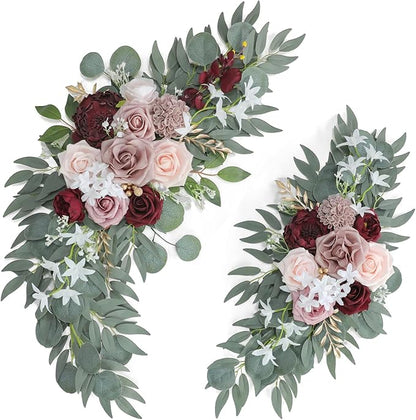 Ponatia Wedding Arch - Artificial Burgundy & Dusty Rose & Blush Flowers (Pack of 2) for Wedding Welcome Signs, Ceremony & Reception