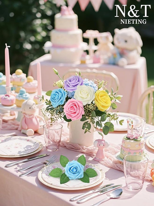 N&T NIETING Artificial Flowers Easter, Fake Flowers Roses Perfect for DIY Wedding Bridal Bouquets Centerpieces Bridal Shower Party Home Flower Arrangement Decorations, 50Pcs, Series Color B