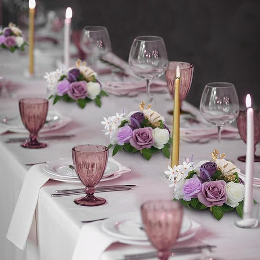 BLOSMON Artificial Flowers Ball Wedding Centerpieces 6 Pcs Lilac Rose Artificial Flower Center Pieces Decoration for Table Silk Kissing Ball Faux Floral Bouquet Arrangements for Home Party DIY Decor