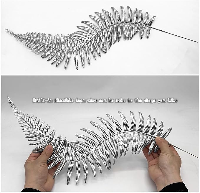 CATTREE Artificial Silver Plants Tall Fern Leaves 23" 10 Pack, Fake Boston Ferns Plant Decorations Plastic Faux Foliage Shrubs Large Leaf for Party Wedding Table Centerpiece Bouquet DIY Silvery Décor