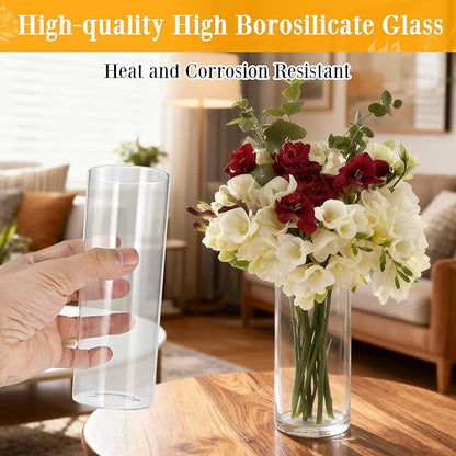 12 Pack 6.5" Tall x 2.4" Diameter Clear Glass Cylinder Vases-Flower Vases for Centerpieces, Hurricane & Floating Candle Holders for Weddings, Parties, Home Decor,Table Displays