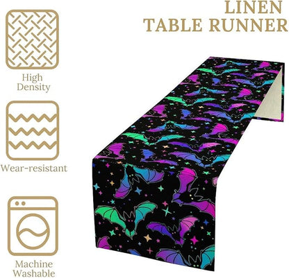 Gothic Table Runner,Colorful Bat Star Pattern Table Runner for Home Kitchen Table Dining Garden Farmhouse Wedding Party Decor 13x90 Inch