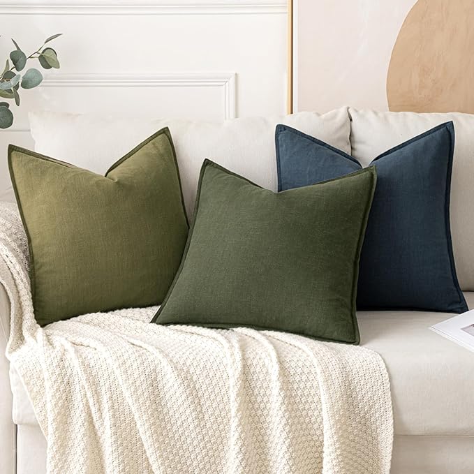 MIULEE Decorative Linen Pillow Covers 28x28 Inch Dark Olive Green Boho Farmhouse Neutral Christmas Couch Throw Pillows for Bed Pack of 2 Accent Modern Pillowcase Sofa Livingroom Home Decor