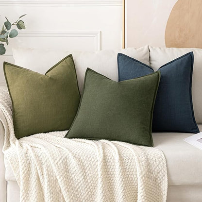 MIULEE Decorative Linen Pillow Covers 16x16 Inch Dark Olive Green Boho Farmhouse Neutral Christmas Couch Throw Pillows for Bed Pack of 2 Accent Modern Pillowcase Sofa Livingroom Home Decor