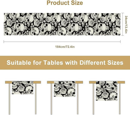 Gothic Table Runner,Black White Skeleton Flower Moth Print Table Runner for Home Kitchen Table Dining Garden Farmhouse Wedding Party Decor 13x120 Inch