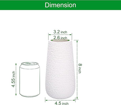 D'vine Dev 8 Inch Textured White Elegant Oval Ceramic Vase for Flowers, Home Décor Vase with Design Box, VS-LD-A-1
