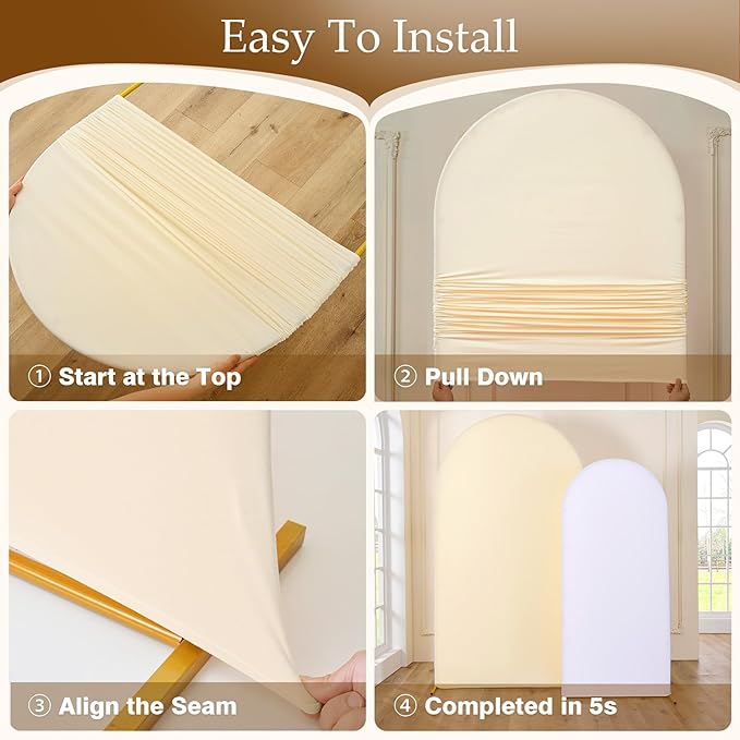 White Beige Arch Backdrop Cover Set of 2-7.2ft 6ft Wedding Arch Covers-Wrinkle Free Stretchy Spandex Fitted Chiara Arch Stand Cover for Birthday Party Baby Shower Photo Photography
