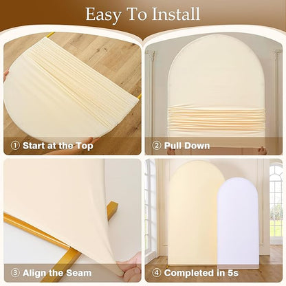 White Beige Arch Backdrop Cover Set of 2-7.2ft 6ft Wedding Arch Covers-Wrinkle Free Stretchy Spandex Fitted Chiara Arch Stand Cover for Birthday Party Baby Shower Photo Photography