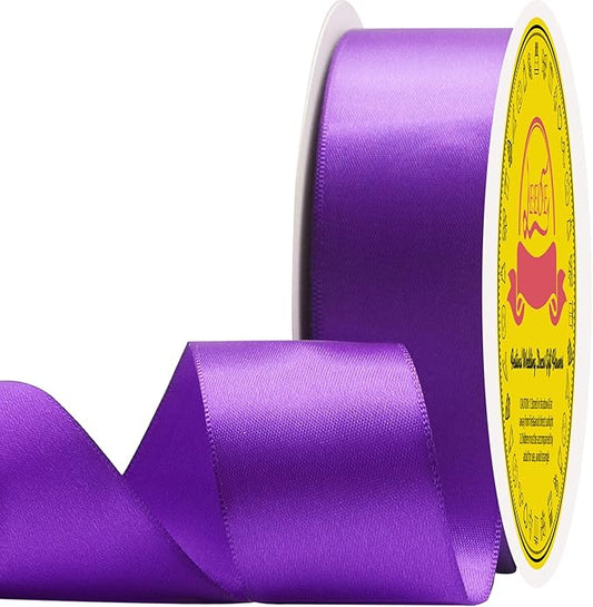 Double Face Purple Satin Ribbon 1-1/2 inch X 50 Yards Polyester Purple Ribbon for Gift Wrapping Very Suitable for Weddings Party Invitation Decorations and More