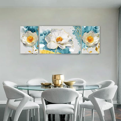 SERIMINO Peony Flower Canva Wall Art for Living Room, Modern White Blossom Artwork Blue Floral Picture Wall Decor for Bedroom Bathroom Kitchen Dining Room Prints Paintings for Home