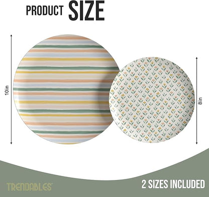 Trendables Heavy Duty Paper Plates Set For 16 Guests - 16 Each Of 8-inch And 10-inch Disposable Plates For Party - Fancy 32 Piece Dinnerware Set For All Occasions | Floral Design, Folk