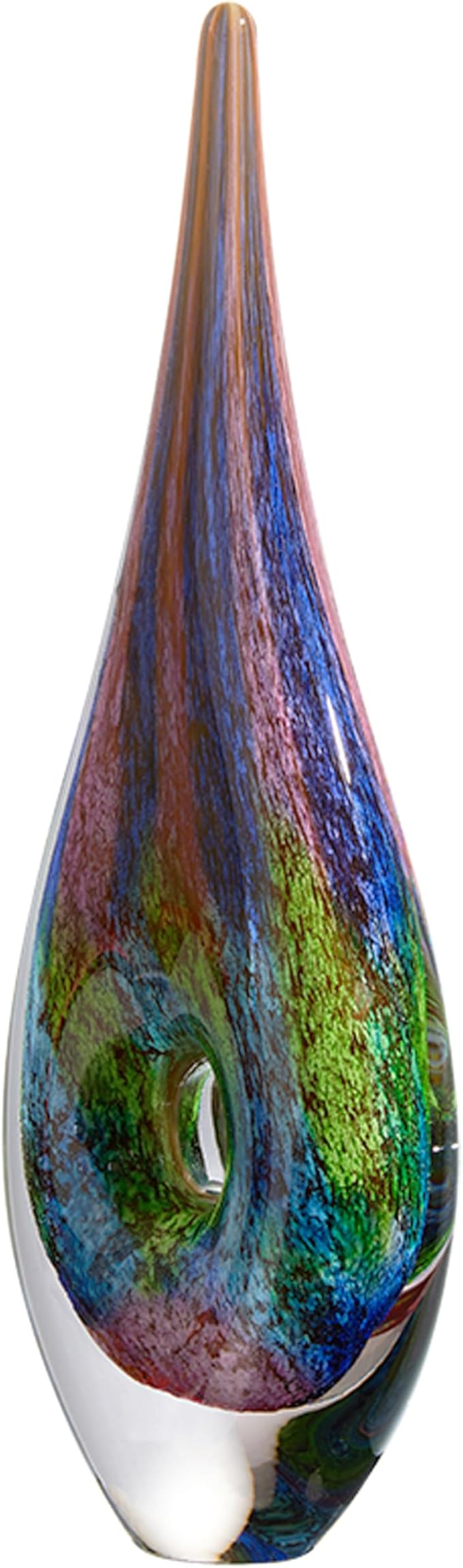 Luxury Lane Hand Blown Abstract Hollow Tear Drop Sommerso Art Glass Sculpture for Home Decor 14 inch Tall Centerpiece Table Decoration