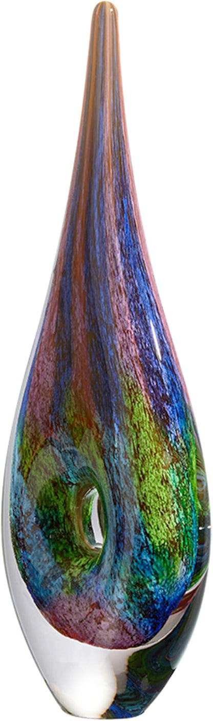 Luxury Lane Hand Blown Abstract Hollow Tear Drop Sommerso Art Glass Sculpture for Home Decor 14 inch Tall Centerpiece Table Decoration
