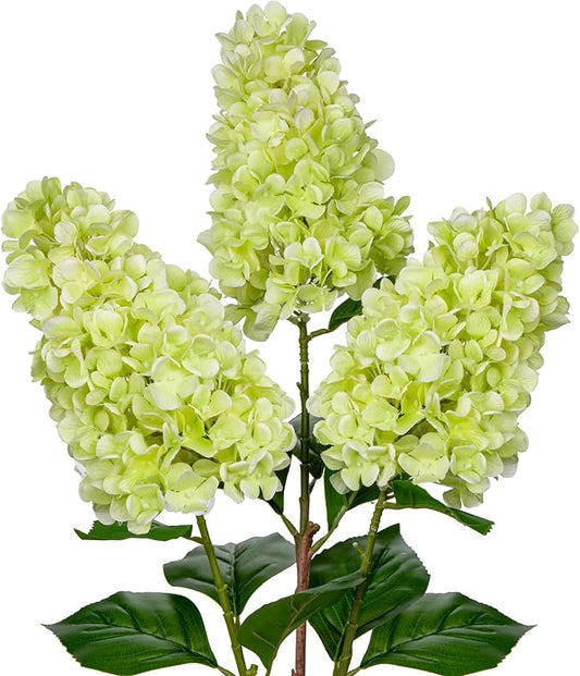 3PCS Fake Flowers Hydrangea Artificial Flowers 28" Long Stem Green Faux Flowers for Vase, Real Touch Silk Flowers Décor for Floral Arrangement Home Farmhouse Office Hotel Decoration