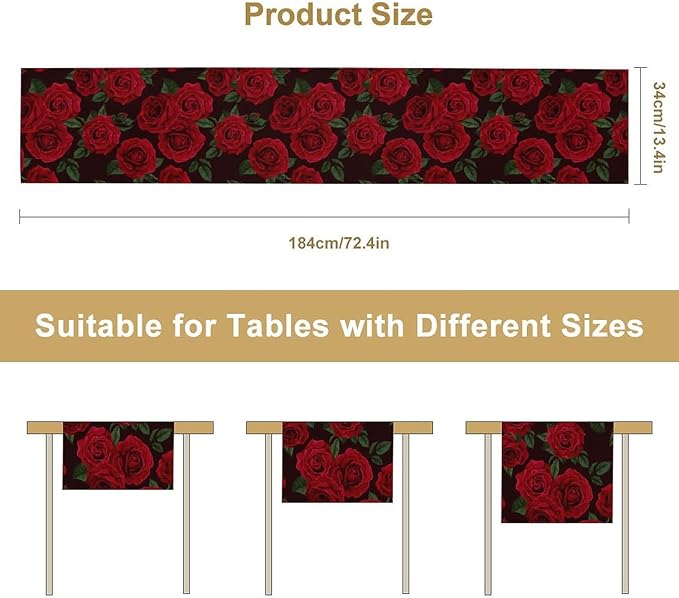 Red Rose Table Runner,Romantic Spring Summer Seasonal Table Runner for Indoor Outdoor Holiday Home Wedding Party 13x90 Inch