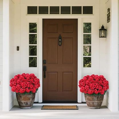 8 Bundles18" Artificial Geranium Flowers for Outdoor Spring Summer Decoration,Fake Silk Geranium Faux Plants UV Resistant for Front Door Planter Outside Home Garden Balcony Yard Porch Decor (Red)
