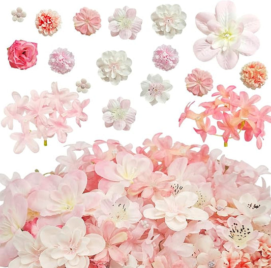 70 pcs Mini Artificial Flowers Heads Pink Silk Peony Daisy Rose Bulk Mix Flower Heads Faux Rose for Crafts Graduation Wedding Baby Shower DIY Home Party Decoration