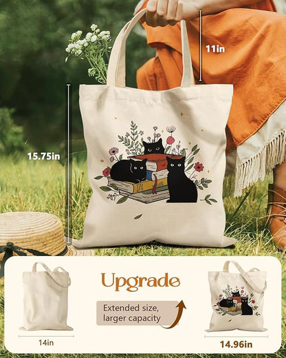 Aesthetic Tote Bag for Women- with Magnetic Buckle and Zipper Inner Pocket Cloth Cotton Canvas Tote Bags