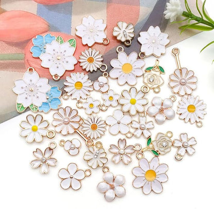60pcs15 Types Flower Charms For Jewelry Making Enamel Flower Charms For Necklace Bracelet Earring for Gift that Office, Travel & DIY Creators