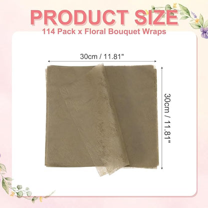 YELARXI Flower Wrapping Paper, Cotton Wrapping Flower Paper, Non-Woven Waterproof Floral Bouquet Wraps - Fitting for (Florist Supplies/Gift) 11.8 x 11.8 Inch & 114 Pack & Brown