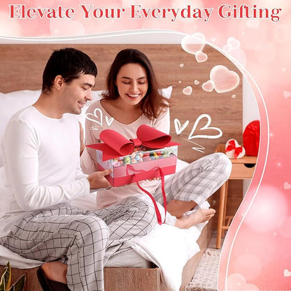AceOrbit 1 Set Flower Gift Box with Bow Paper Empty Large Red Gift Baskets with Lid and Handle Squared Cardboard Fillable Present Chocolate Packaging for Christmas Valentine Birthdays Bridal Wedding