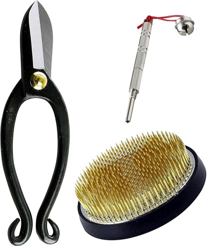 Wazakura Made in Japan Ikebana for Beginners Tool Kit, Ikenobo Scissors, Brass Kenzan Holder, Cleaning Needle, Flower Arrangement Set, Florist Shears & Pin Frog - Brass kenzan 3-1/4"(80mm) + care tool