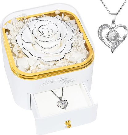 Beferr Birthday Gifts for Women Preserved Real Rose with Necklace Eternal Roses Forever Flowers for Delivery Prime Christmas Day Gifts for Mom Grandma Wife Sister Her from Daughter