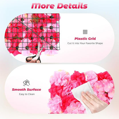 12pcs 24" x 16" Artificial Flower Wall Panel Background,3D Dark Pink Silk Dahlia Rose Flowers Wall Backdrop for Wedding Party Event Photo Backdrop Wall Decor (Type 1)