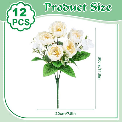 Olgaa 12 Bundles Peonies Artificial Flowers Fake Peony Bouquet Faux Peonies Flowers Bulk with Stems Flower Balls for Centerpiece Table Decorations Wedding Bridal Floral Arrangement (White)