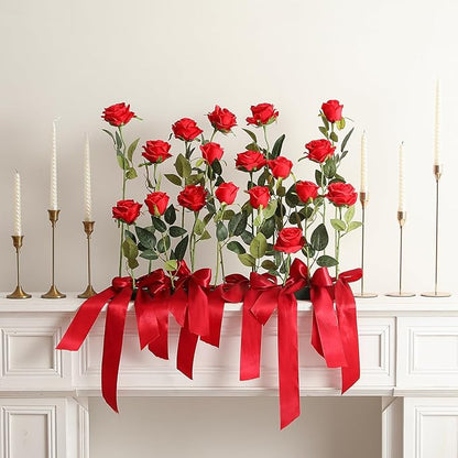 50PCS Artificial Silk Roses Flowers – Realistic Fake Roses in Bulk & Bouquet Long Stem Red Rose for Wedding Centerpieces, Home Decor, Floral Arrangements, Party Decoration (Red)