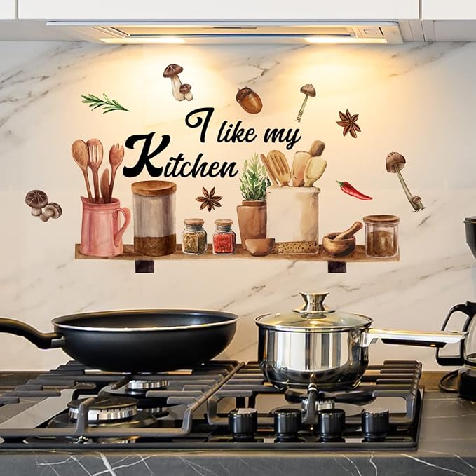 Kitchenware Utensil Shelf Wall Decals I Like My Kitchen Wall Stickers for Kitchen Wall Decor