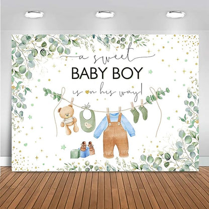 Mocsicka Sweet Baby Shower Backdrop - Princess Pink Greenery Party Banner for Girl Baby Shower Photo Booth (Blue, 6x4ft)