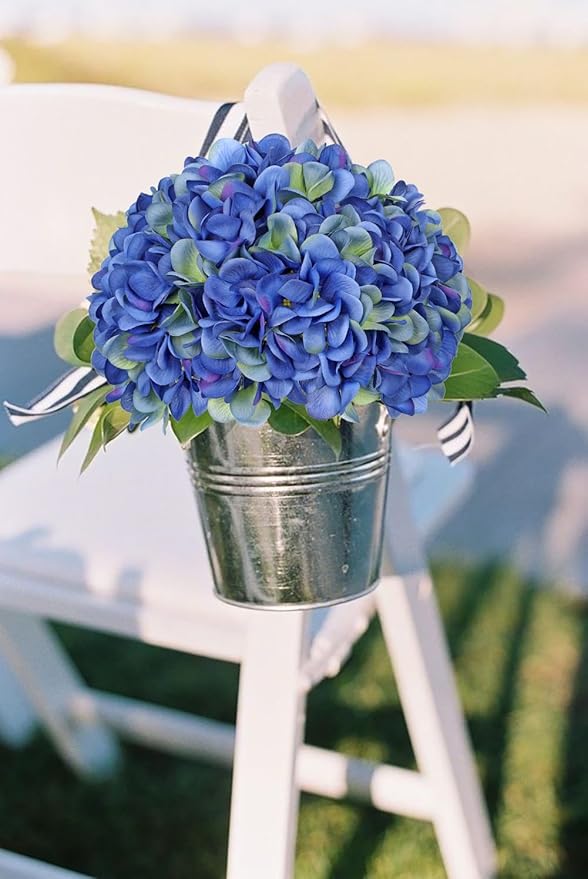 Hollyone 6 Pcs Blue Hydrangea Artificial Flowers Heads with Stems Silk Faux Hydrangea Blue Fake Flowers for Home Indoor Outdoor DIY Floral Wedding Flower Bouquets Kitchen Table Centerpiece Decor