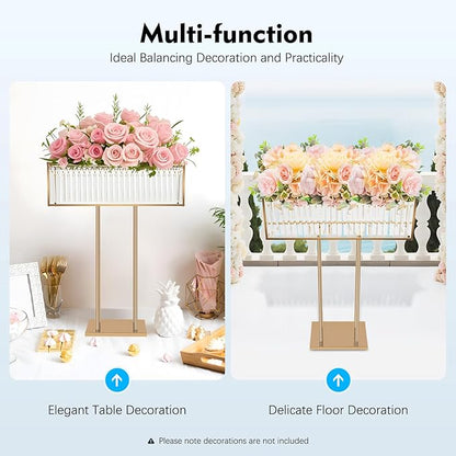 Crystal Wedding Flower Stand,Wedding Gold Vases Centerpieces,Squre Gold Flower Holders Floral Display Rack for Tables