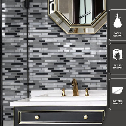 Art3d 12" x 12" Peel and Stick Tile Kitchen Backsplash Sticker Gray Brick (6 Tiles)