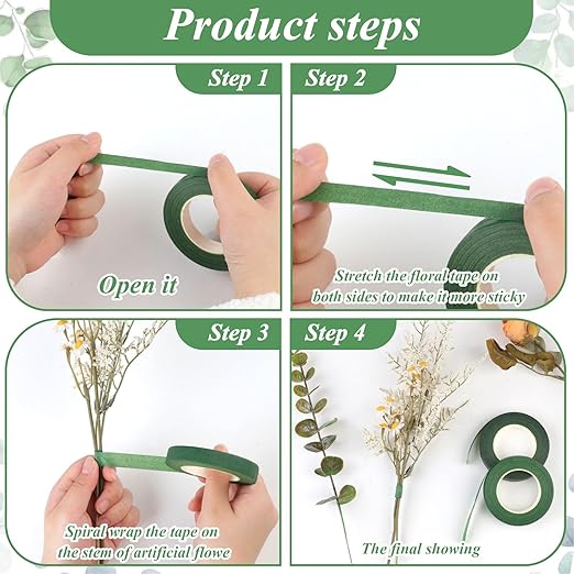 Phinus 9 Rolls Floral Tape, 1/2 Inch x 30 Yard Flower Tape, Green Floral Tape for Floral Crafts Supply, Bouquet Stem Wrapping, Wedding Bouquet (Dark Green and Green)